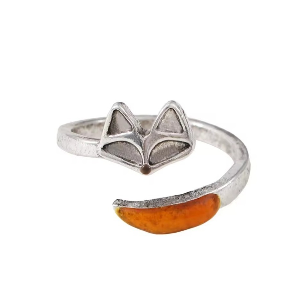 Fox Open Ring Women's Silver Tone Boho Cute Animal Jewelry Size 8 Adjustable 7-9